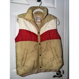 Vintage Sigallo Size Small Tan Red White Ski Puffy Vest Back To The Future